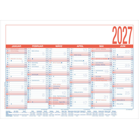 Arbeitstagekalender Tafelkalender A4 Pappe 6 Monate 1 Seite