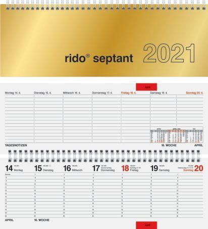 rido Septant Tischquerkalender 1 Woche / 2 Seiten gold