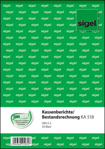 Sigel KA518 Kassenbericht A5 50 Blatt