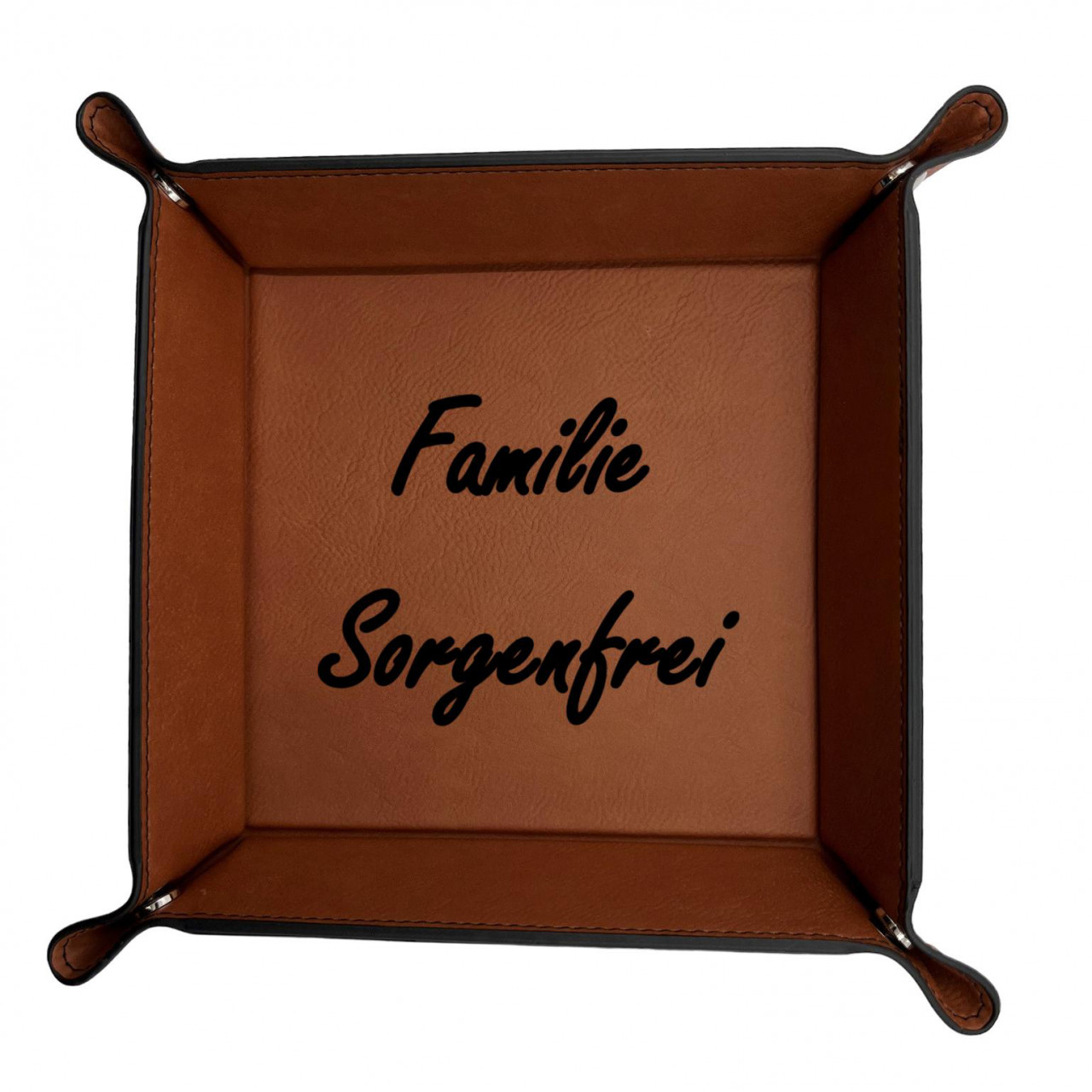 Faltbares Ablagekörbchen mit hochwertigem Kunstleder braun personalisierbar in schwarz