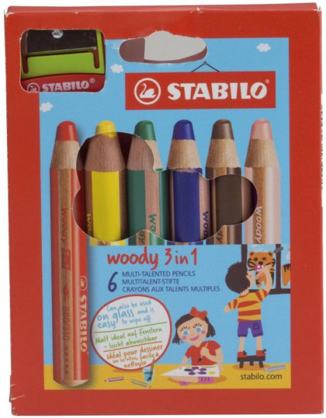Stabilo woody Holzfarbstifte 6 Farben 3 in 1 inkl. Spitzer