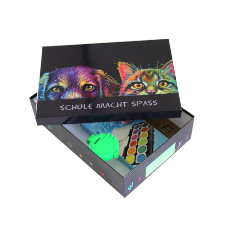 Malkiste, Bastelbox mit Deckel Hund & Katze violett