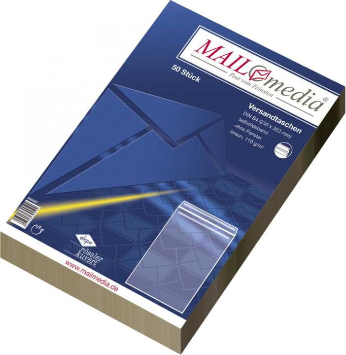 Versandtaschen B4 ohne Fenster selbstklebend 110 g/qm braun 50 Stück