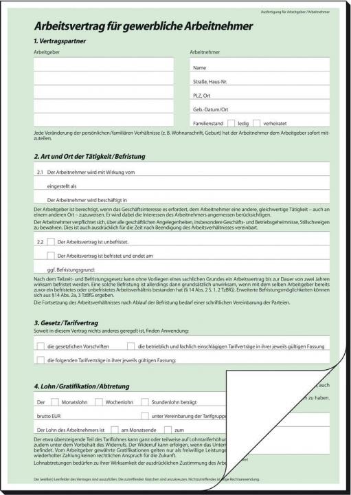 Sigel Av422 Arbeitsvertrag Für Gewerbliche Arbeitnehmer Paper