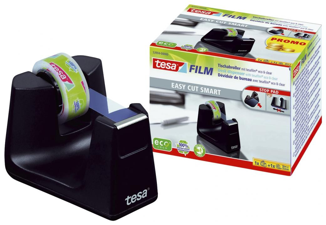 Tesa Tischabroller Recycling schwarz inkl. 1 Rolle Klebeband