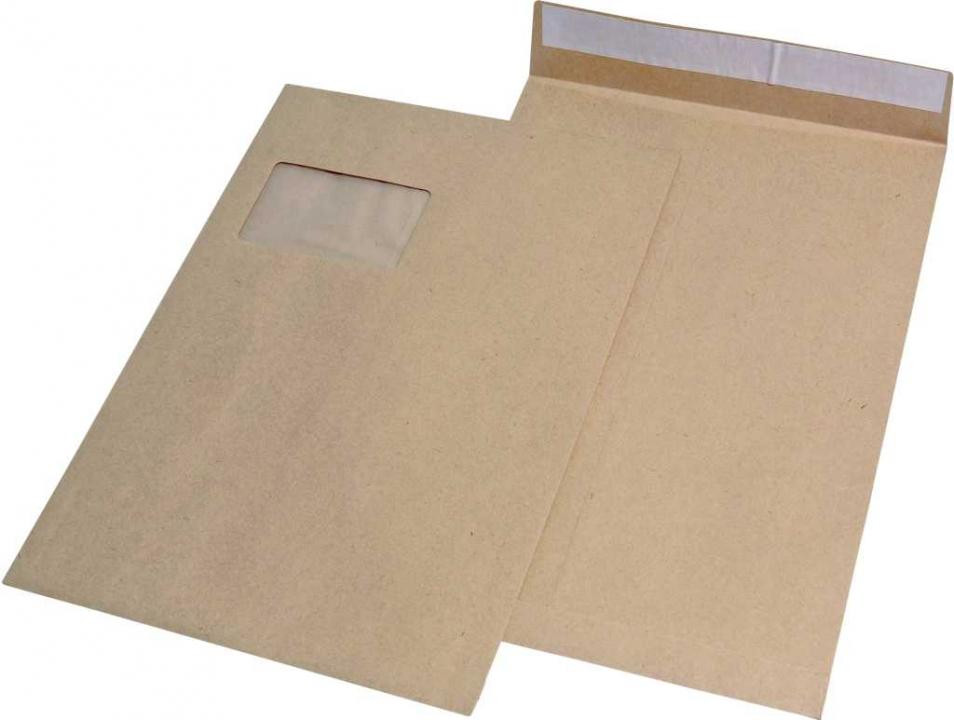 Versandtasche C4 mit Fenster und 20 mm-Falte 120 g/qm, braun, 100 Stück
