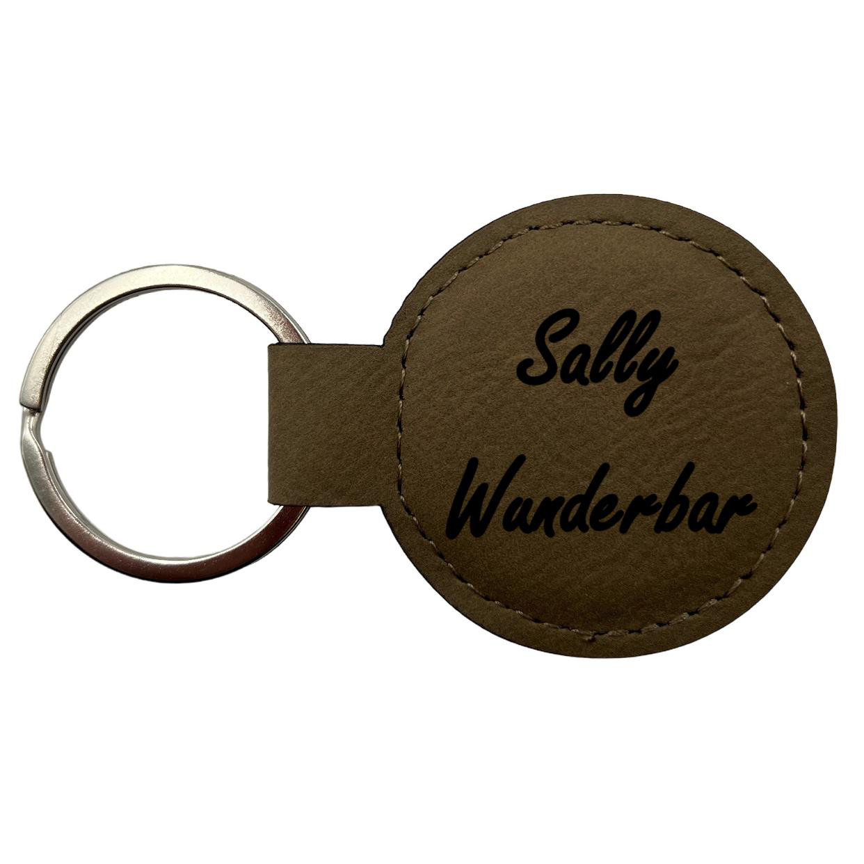 Schlüsselanhänger Kunstleder rund grau personalisierbar in schwarz