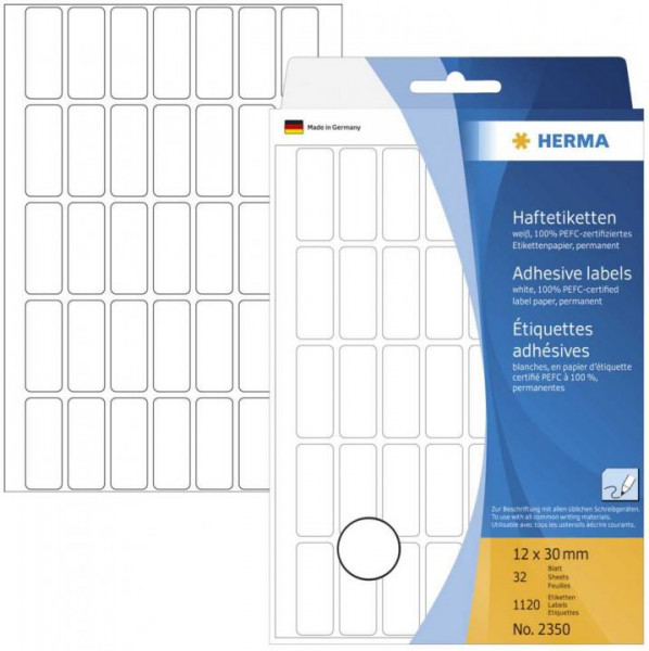 HERMA 2350 Haftetiketten zum Markieren Adressieren 12 x 30 mm weiß