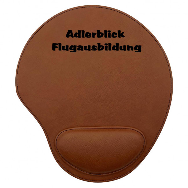 Mousepad mit Handablage Kunstleder braun personalisierbar in schwarz