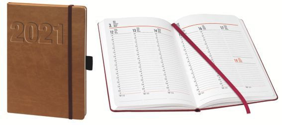 BSB Buchkalender 2021 V-Book A5 braun mit Gummiband 1 Tag 1 Seite