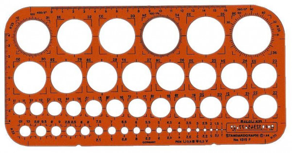 Kreisbogenschablone Lochschablone 45 Kreise 1-36mm