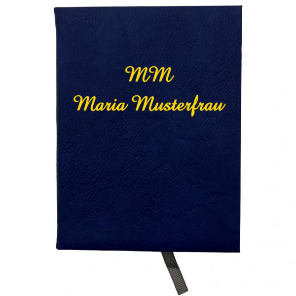 Notizbuch mit hochwertigem Kunstleder 10,5x14 cm blau personalisierbar in golden