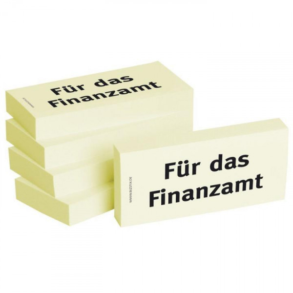 Bedruckte Haftnotizen mit Text für das Finanzamt