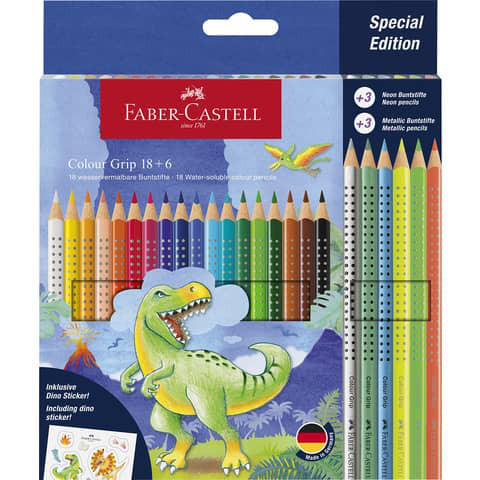 24 Buntstifte dünn, dreieckig | Faber-Castell GRIP Dino