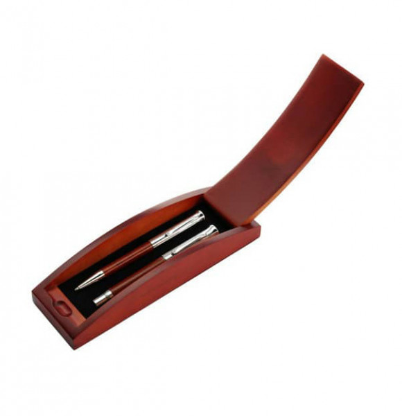 Schreibset Rosenholz Drehkugelschreiber & Tintenroller in Holz Etui