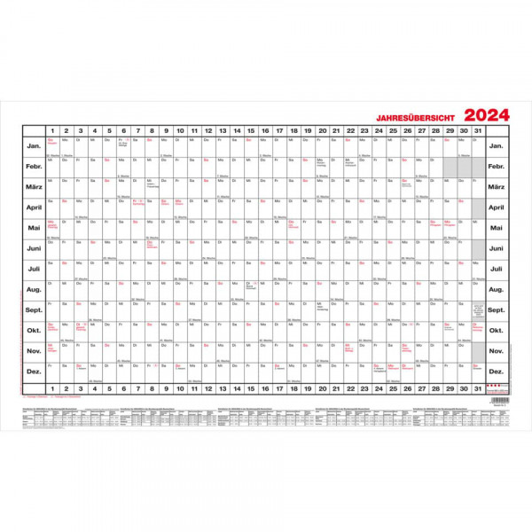 Güss Wandkalender mit Jahresübersicht 140x80cm 2024