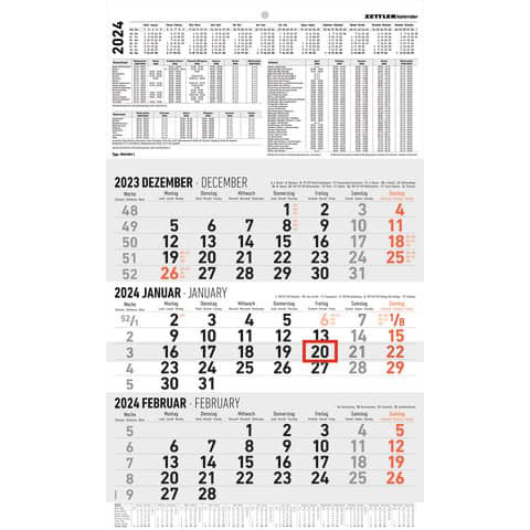 3 Monats Kalender 2024 | 30x 49 cm