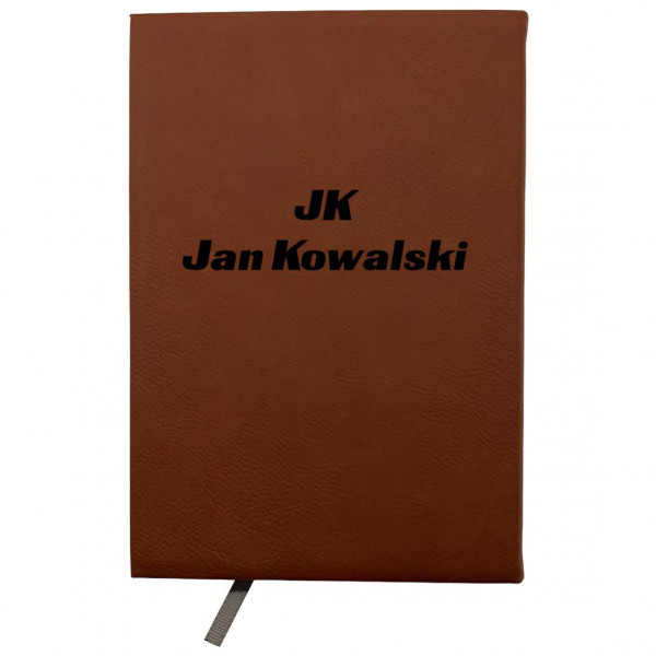 Notizbuch mit hochwertigem Kunstleder 14x20,5 cm braun personalisierbar in schwarz