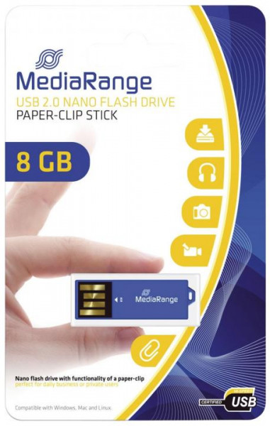 Media Range USB Stick 8GB 2.0 ClipOn blau