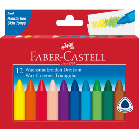 12 Dreikant-Wachsmalstifte wasserfest Faber-Castell