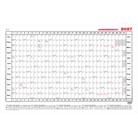 GÜSS Wandkalender mit Jahresübersicht 140x80cm