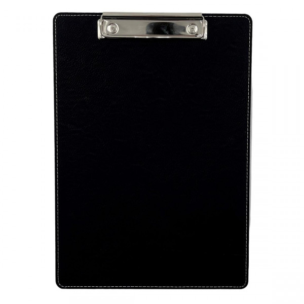 Klemmbrett mit hochwertigem Kunstleder DIN A4 schwarz personalisierbar in silber