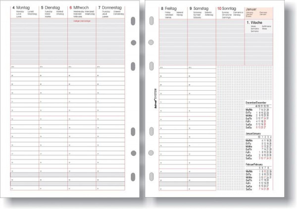 bind Kalendereinlage für bind Terminplaner A5 1 Woche / 2 Seiten