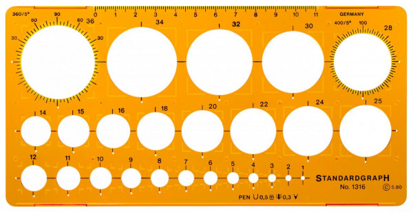 Standardgraph Kreisschablone für Kreise von 1-36 mm