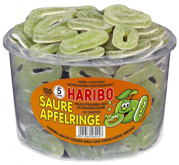 Haribo Fruchtgummi Saure Apfelringe 150 Stück 1,2kg