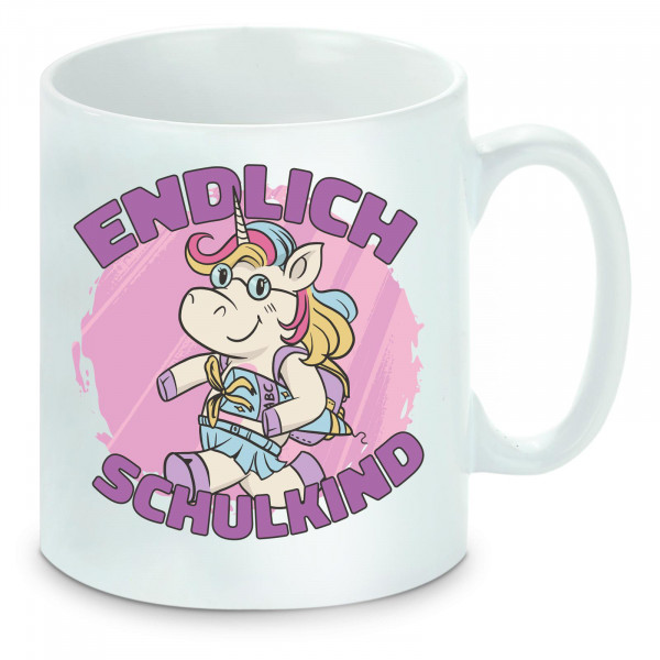 Tasse einfarbig Schule - Schulstart Einschulung - Endlich Schulkind Einhorn