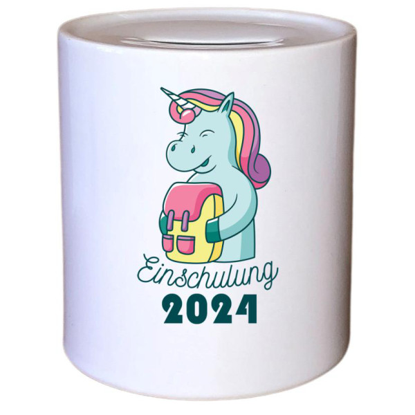 Spardose Porzellan Schule - Schulstart Einschulung 2024 Einhorn
