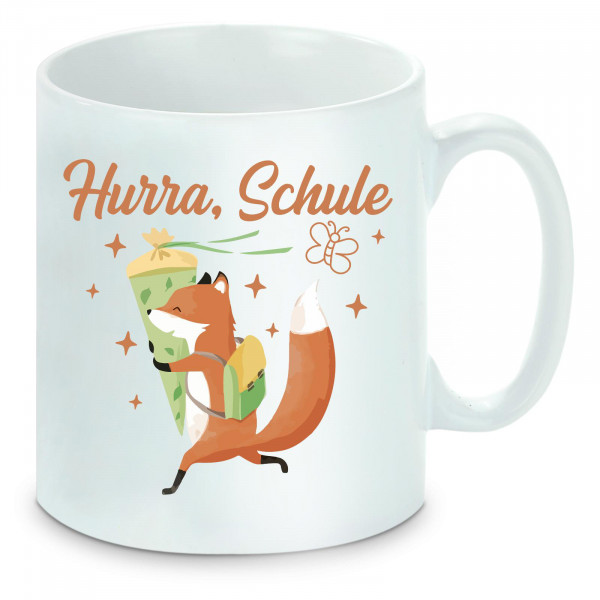 Tasse einfarbig Schule - Einschulung Hurra Schule Fuchs