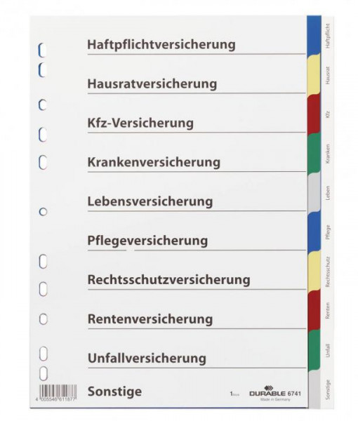 Durable Register für Versicherungsordner