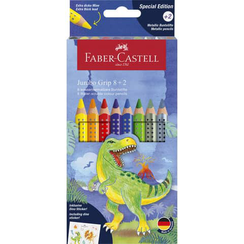 10 dicke & dreieckige FABER CASTELL Jumbo Grip Dino Buntstifte