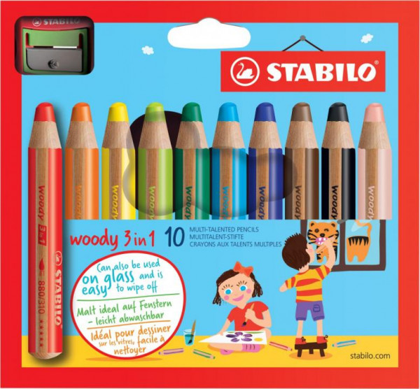 STABILO woody 3 in 1 Farbstifte 10er Etui mit Spitzer