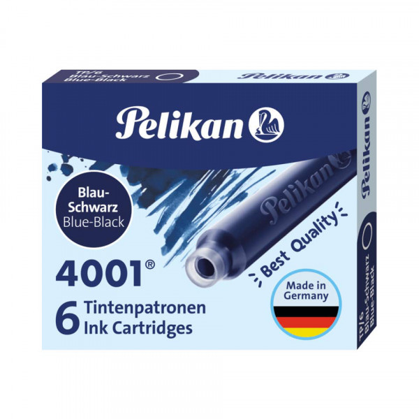 6 PELIKAN Tintenpatronen kurz blau schwarz