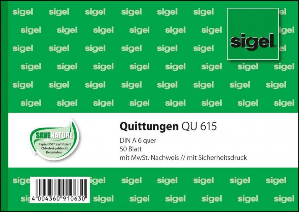 Sigel QU615 Quittungen mit MwSt Nachweis