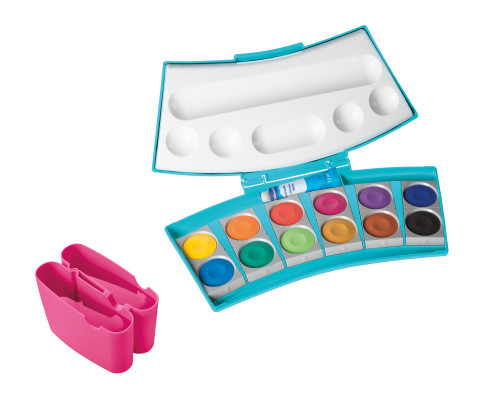 Pelikan Farbkasten 12 Farben inkl. Deckweiß, Wasserbox & Mischpalette türkis/pink