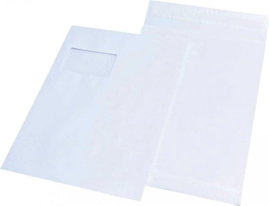 mail media faltentaschen c4 mit fenster mit 20 mm-falte 20 g/qm weiß 100 stück