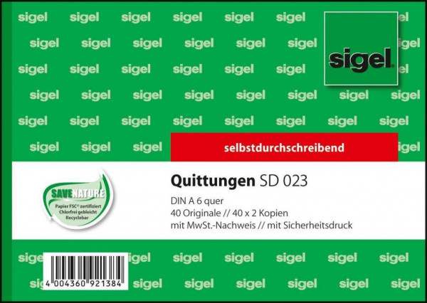 Sigel SD023 Quittungen mit MwSt Nachweis