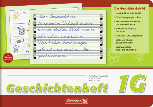 Brunnen Geschichtenheft A5 quer Kontrastlineatur und Lernblume