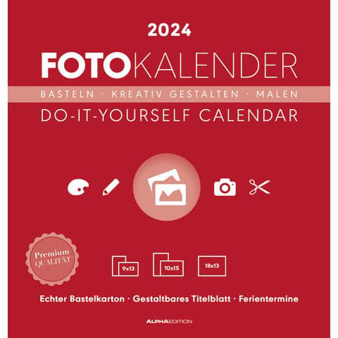 Foto Bastelkalender 21x 22 cm | versch. Farben 2024 rot