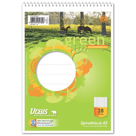 GREEN Schulblock mit Spirale A5 Lineatur 28