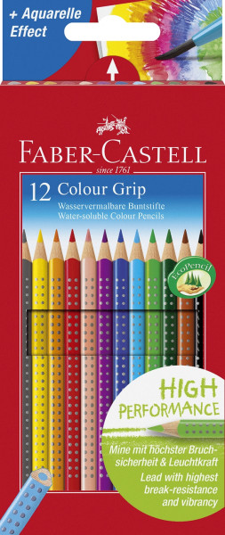 12 dünne, dreieckige Buntstifte Faber-Castell Colour GRIP wasservermalbar