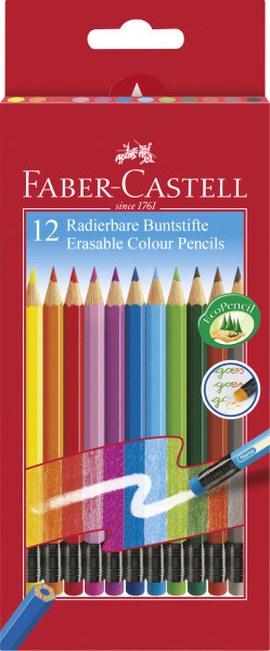 12 dünne Buntstifte mit farbigen Radiergummi Faber-Castell