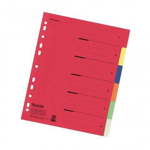 Falken Register A4 1 bis 6 aus Karton farbig 6 Farben gelocht mit Orgadruck