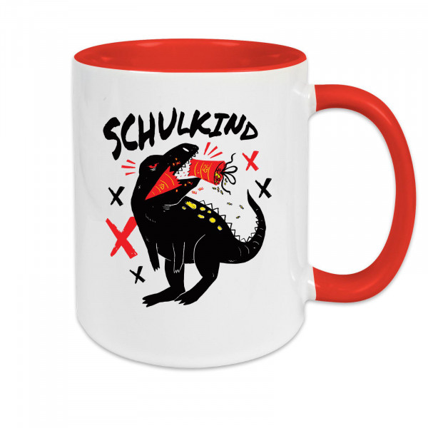 Tasse zweifarbig Schule - Schulstart Schulkind T-Rex