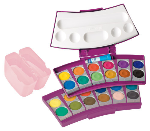 PELIKAN Farbkasten 24 Farben inkl. Wasserbox, Deckweiß + Pinsel beere/rosa