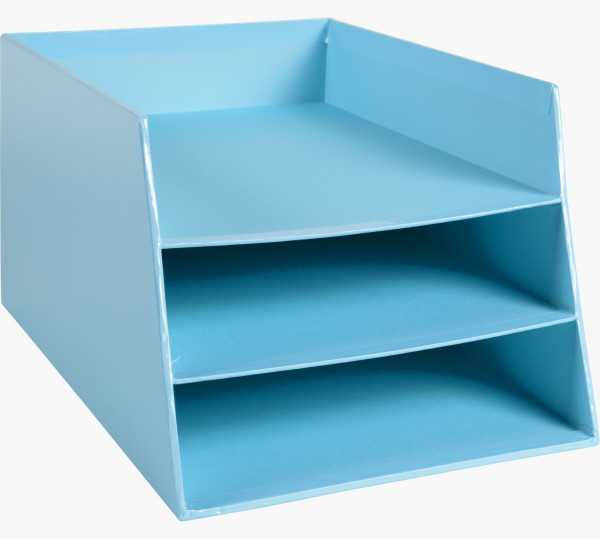 Briefablage 3 Ebenen Pappe beschichtet pastellblau