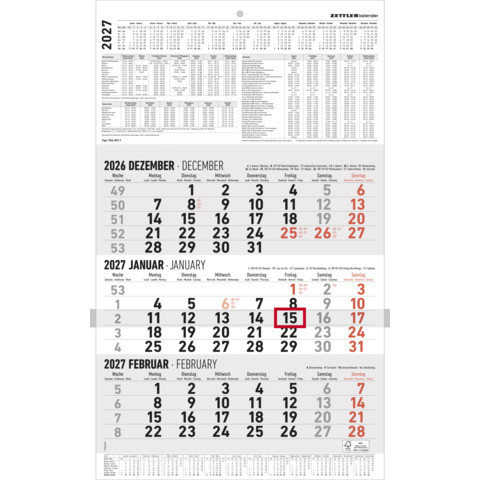 3 Monats Kalender | 30x 49 cm
